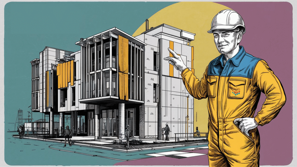 Projeteur de Mousse Polyuréthane Projetée montre un bâtiment en rénovation pour illustrer les définitions d'isolation